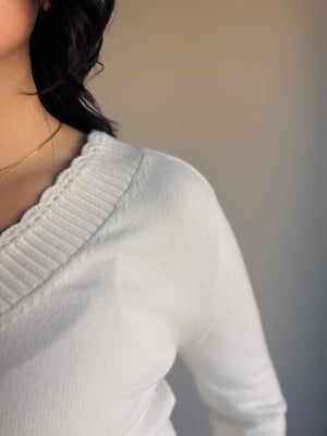 Amy Scallop Edge Sweater - Ivory