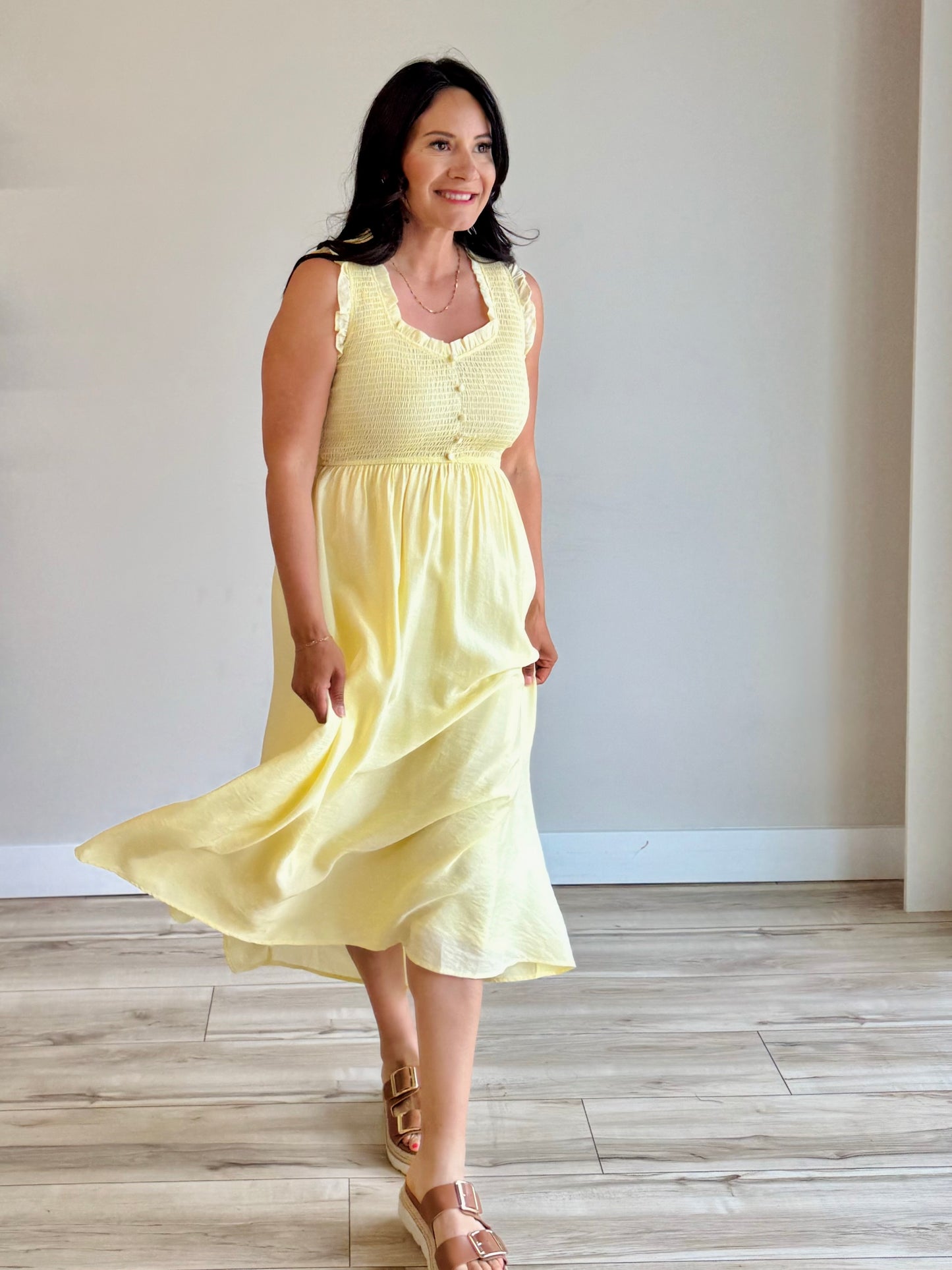 smocked bodice midi dress Tayler Smocked Bodice Midi Dress Large
