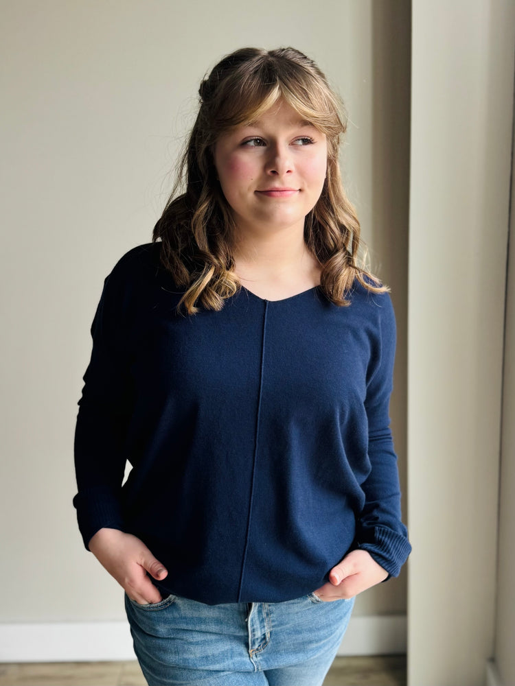 Leah V-Neckline Sweater - Navy