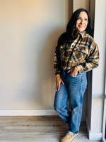 Mandy Plaid Cropped Shacket - Brown