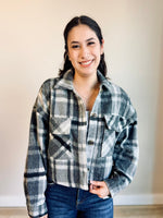 Mandy Plaid Cropped Shacket - Charcoal