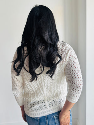 Daphne Boat Neck Crochet Sweater - Ivory