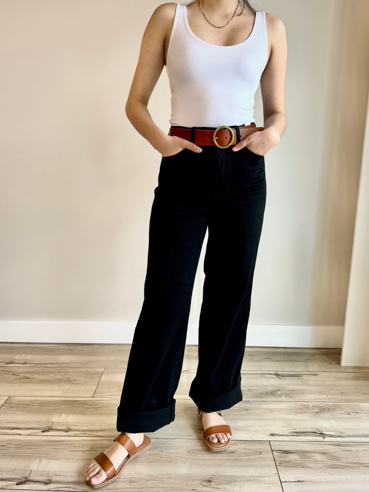 Asher High Rise Cuffed Wide Leg Denim