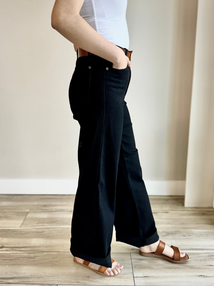 Asher High Rise Cuffed Wide Leg Denim