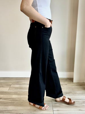 Asher High Rise Cuffed Wide Leg Denim