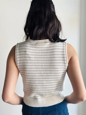 Tatum Striped Cardigan Vest - Khaki