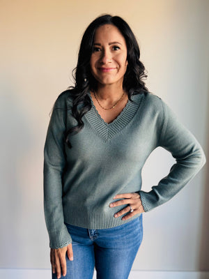 Amy Scallop Edge Sweater - Olive