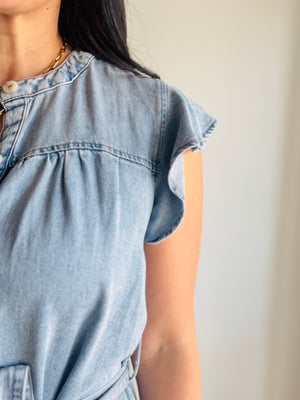 Riley Flutter Sleeve Chambray Dress