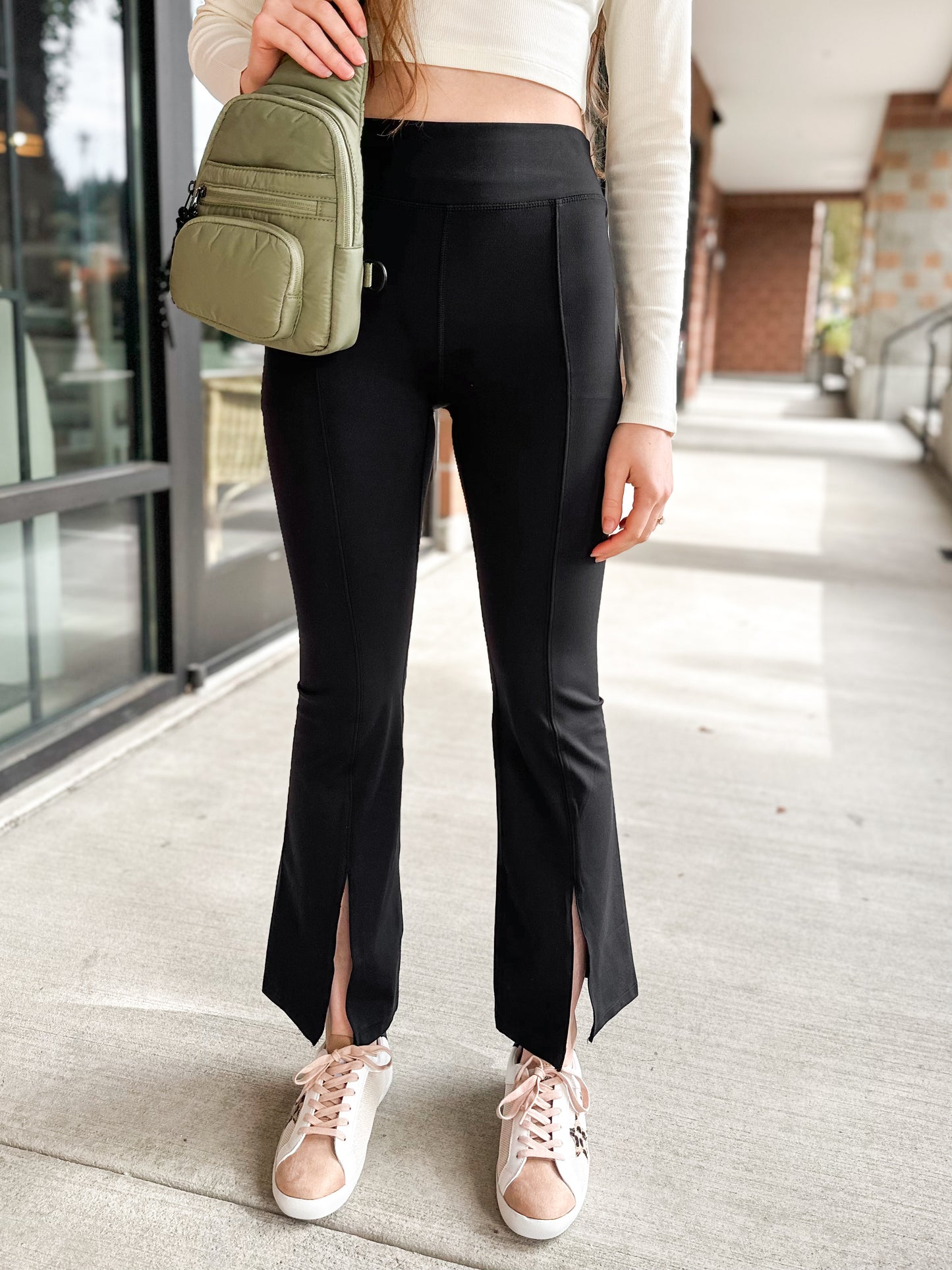 Ellis Flared Leggings with Front Slits - 27 West