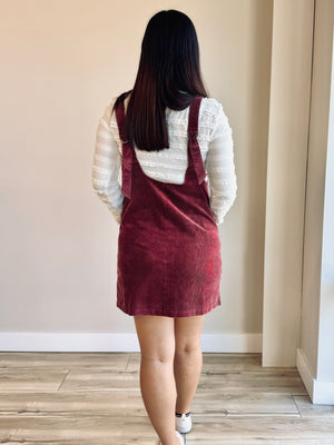 Sophie Corduroy Overall Dress - Raspberry