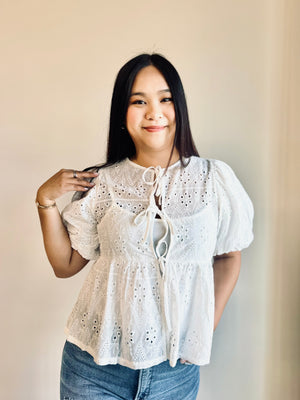 Cassidy Eyelet Peplum Top - Ivory