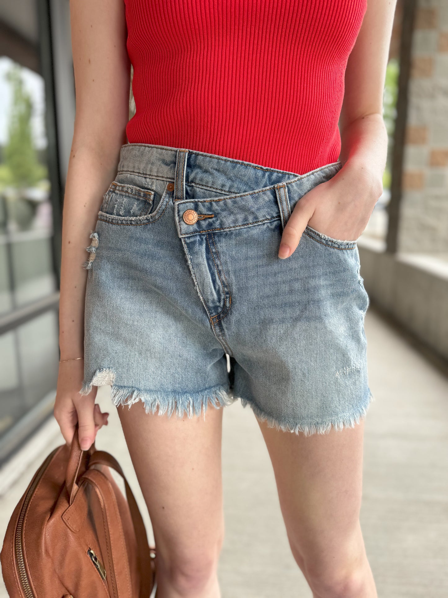 Joanna Crossover Denim Shorts - 27 West