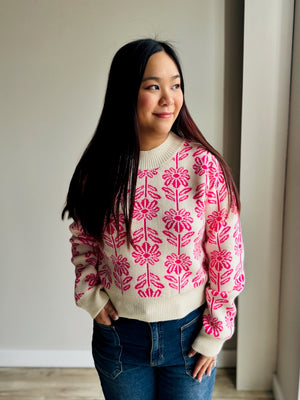 Hadley Floral Pattern Knit Sweater - Pink