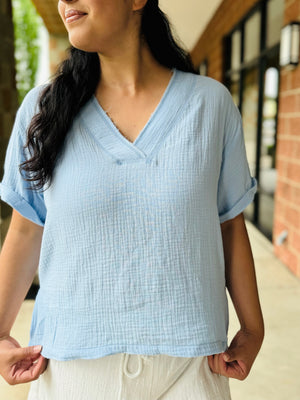 Karissa Cotton Gauze Top - Powder Blue