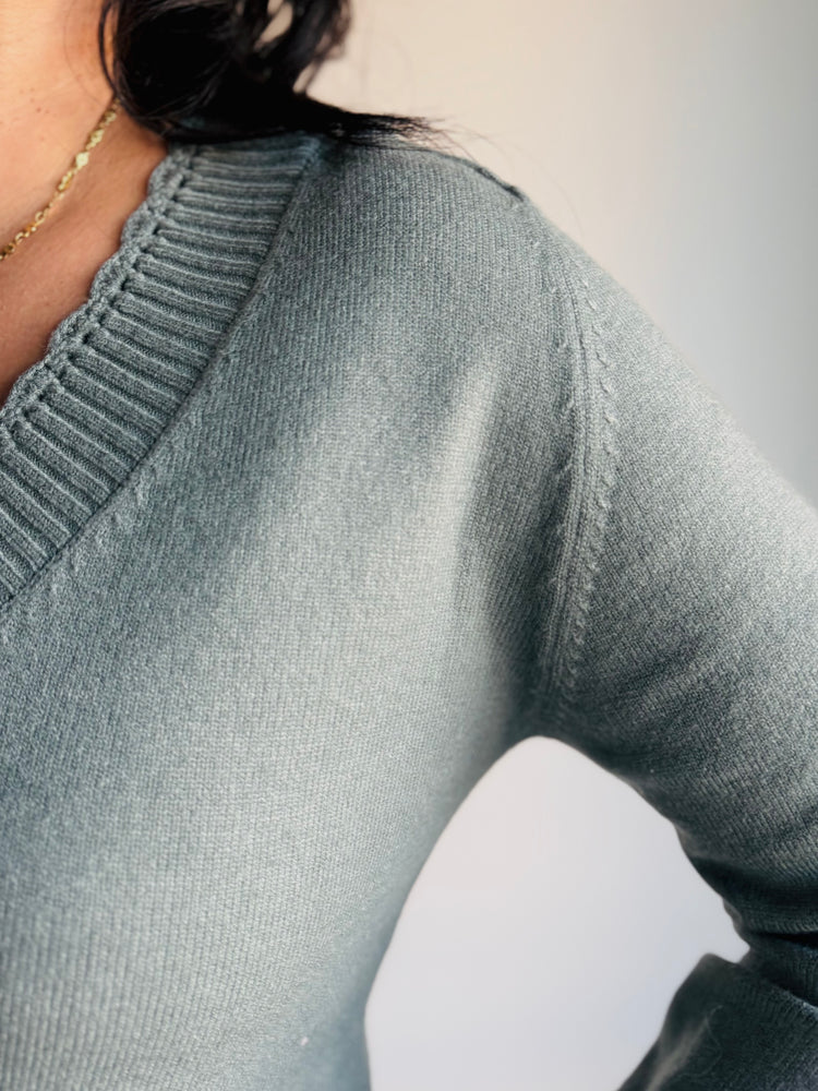 Amy Scallop Edge Sweater - Olive