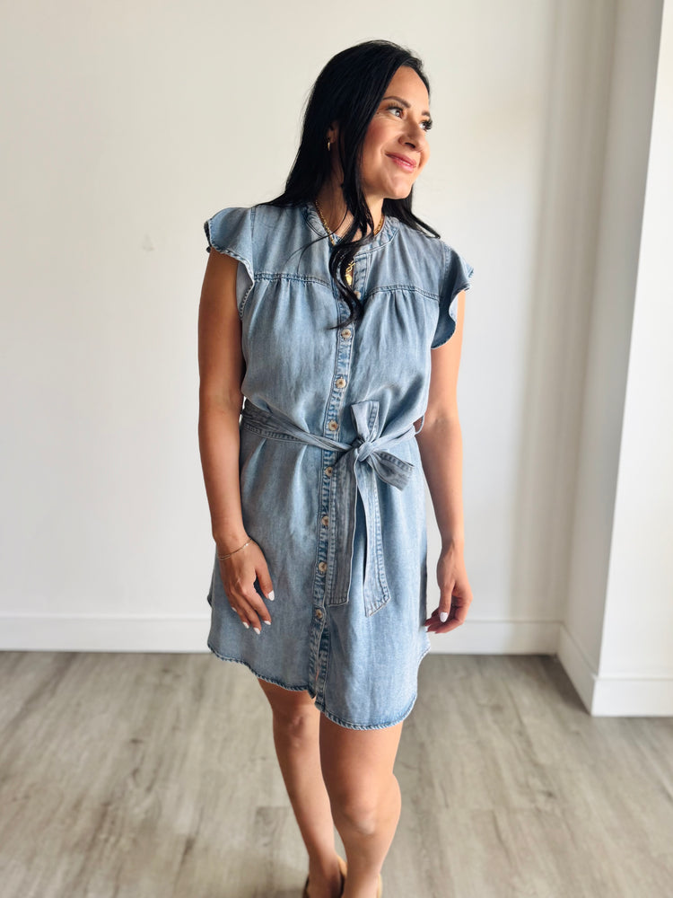 Riley Flutter Sleeve Chambray Dress