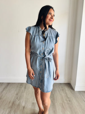 Riley Flutter Sleeve Chambray Dress
