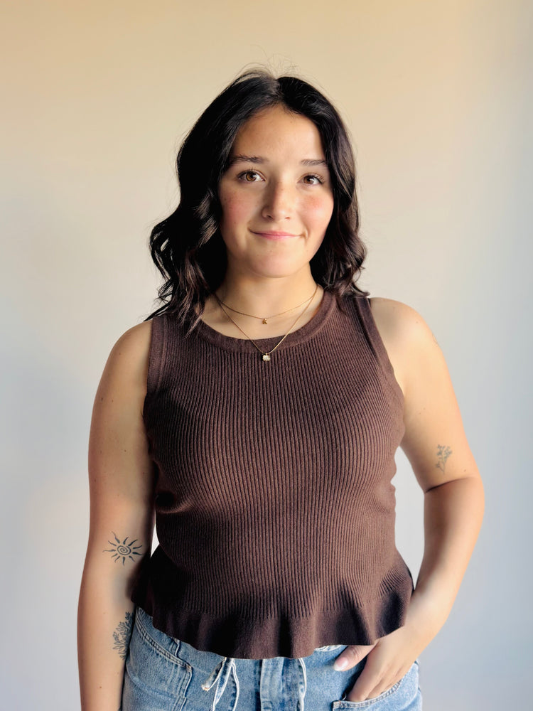 Kaycie Peplum Tank Top - Espresso