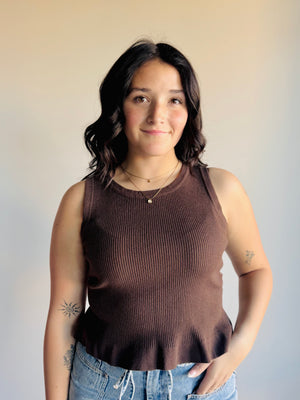 Kaycie Peplum Tank Top - Espresso