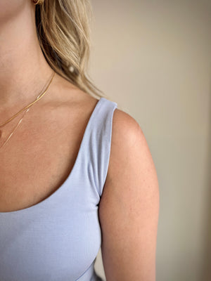 Kyra Scoop Neck Tank Top - Dusty Blue