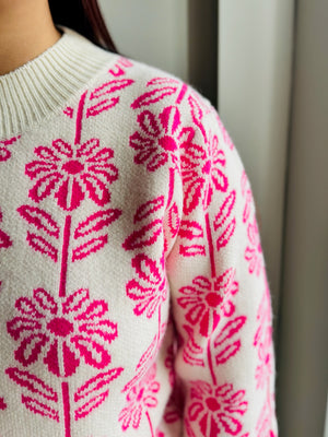 Hadley Floral Pattern Knit Sweater - Pink