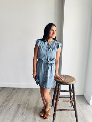 Riley Flutter Sleeve Chambray Dress