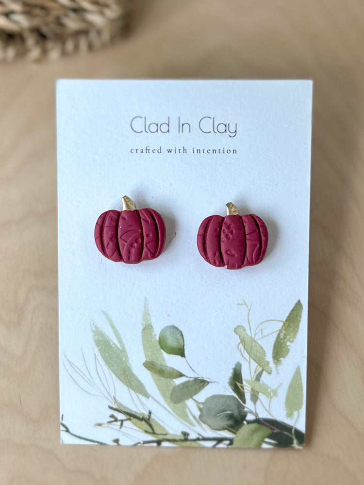 Clad in Clay - Maroon Pumpkin Earrings