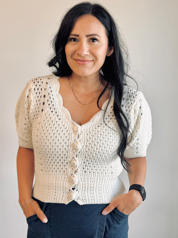 Jocelyn Scalloped Cardigan - Cream
