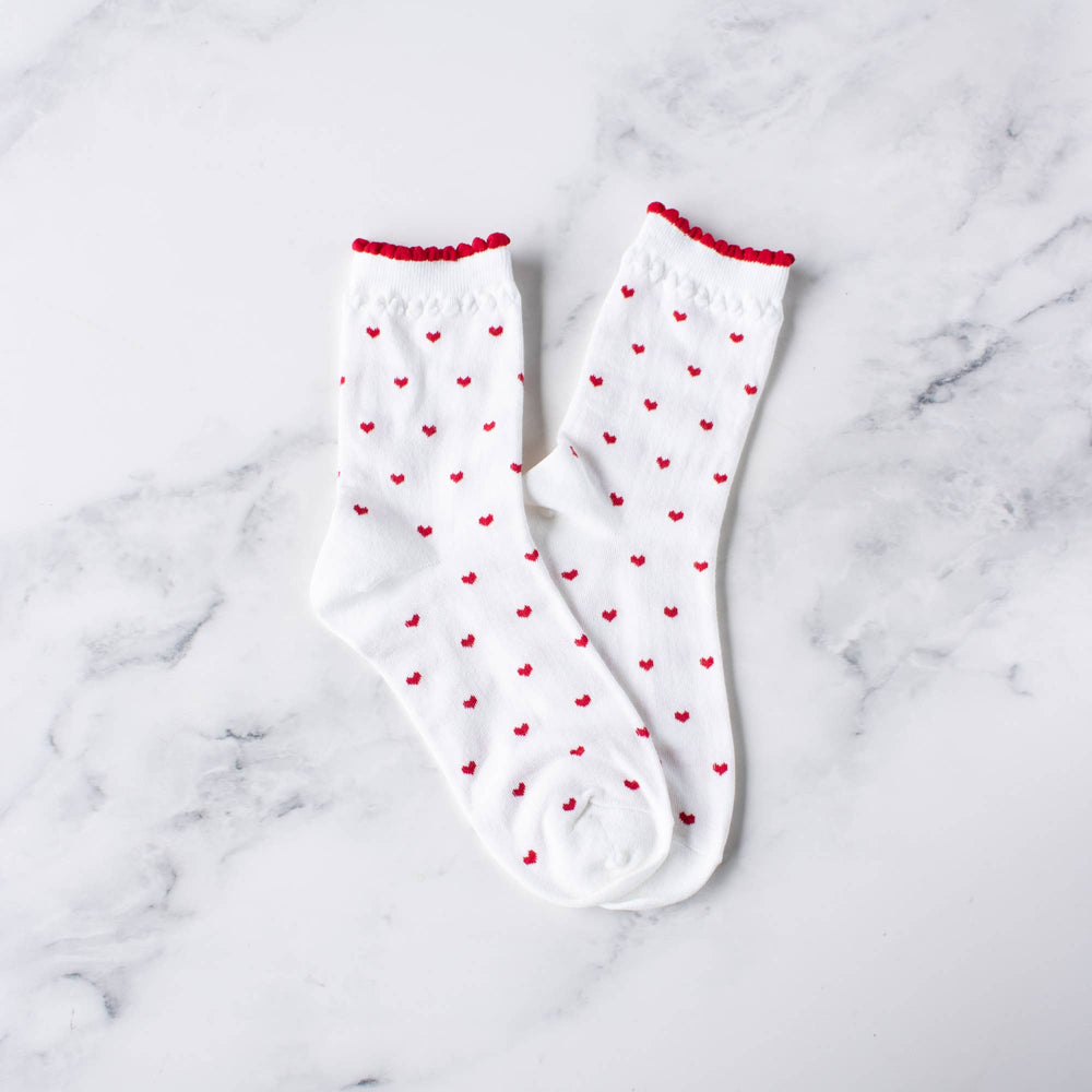 Always Lovely Socks - White/Red Heart