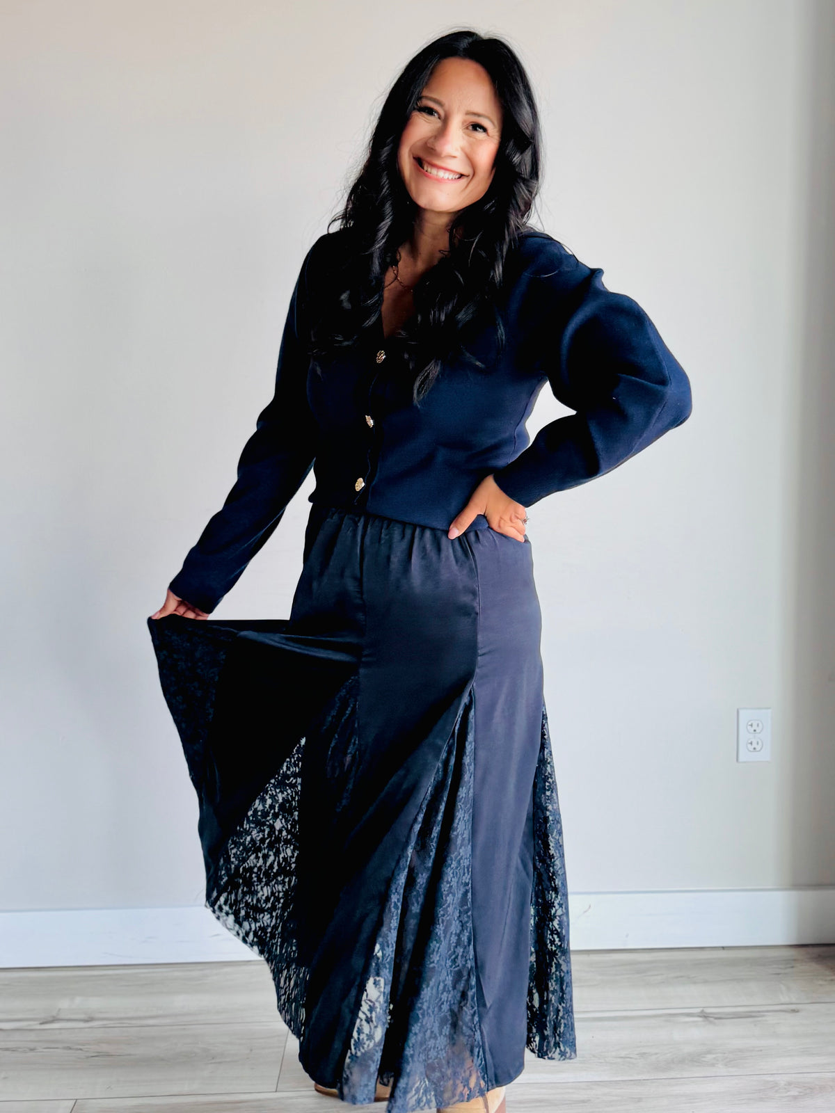 Candice Lace Panel Satin Midi Skirt - 27 West