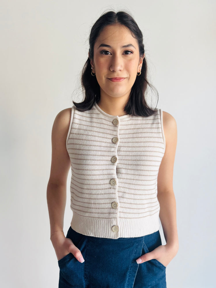 Tatum Striped Cardigan Vest - Khaki