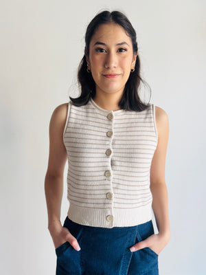 Tatum Striped Cardigan Vest - Khaki