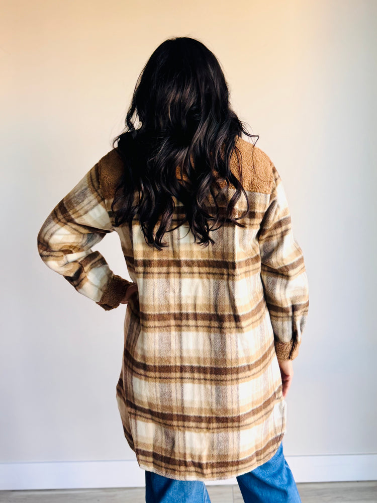 Natalie Sherpa Contrast Long Shacket