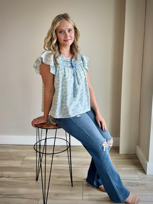 Brenna Ruffled Sleeve Blouse - Powder Blue