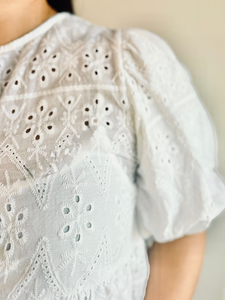 Cassidy Eyelet Peplum Top - Ivory