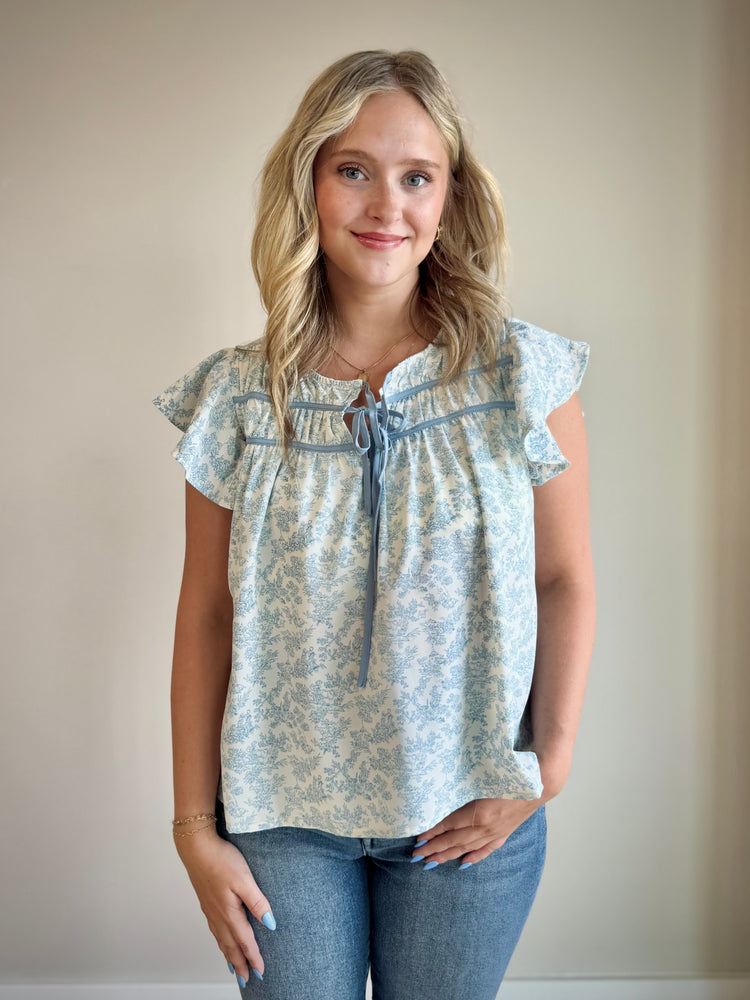 Brenna Ruffled Sleeve Blouse - Powder Blue