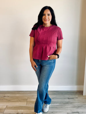 Kate Pleated Swing Top - Raspberry