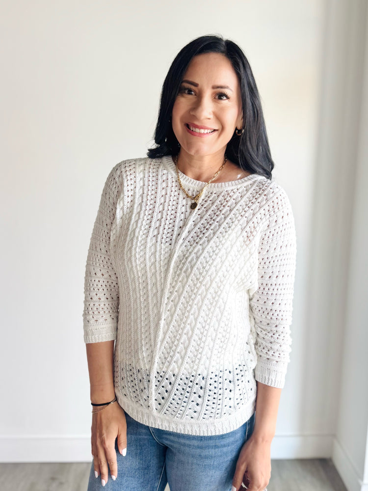 Daphne Boat Neck Crochet Sweater - Ivory