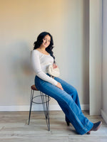 Abigail Ribbed Square Neck Top - Ivory