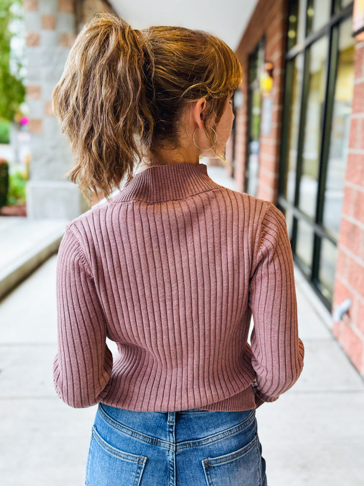 Denise Ribbed Sweater Top - Mauve