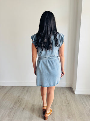 Riley Flutter Sleeve Chambray Dress