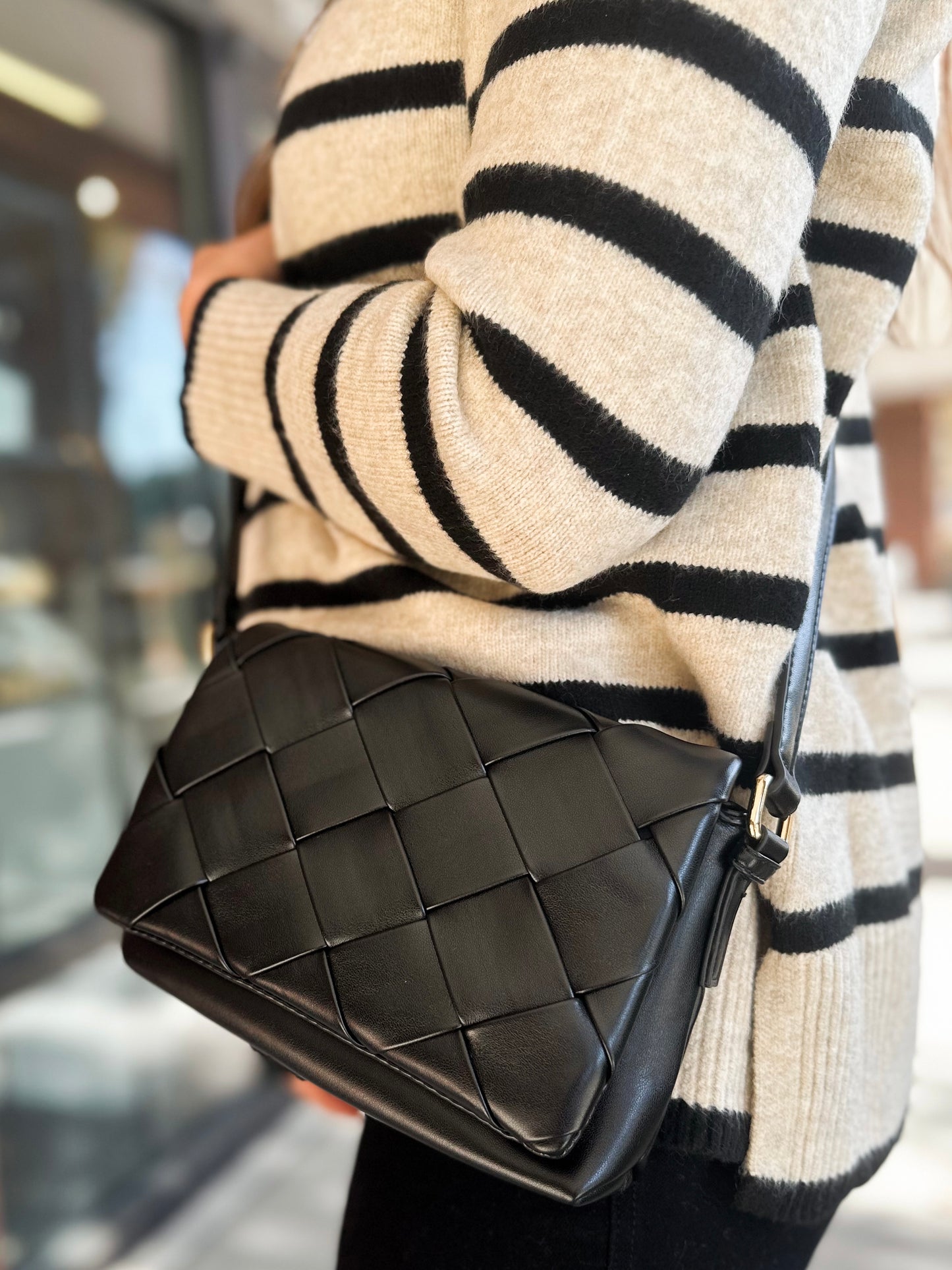 Dallas Woven Crossbody Purse - Black - 27 West