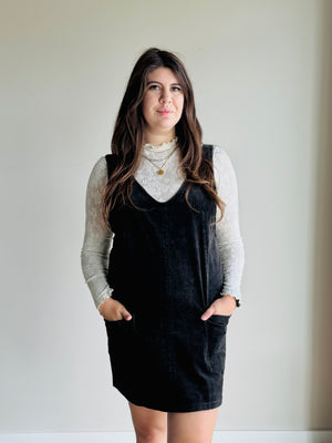 Sophie Corduroy Overall Dress - Black