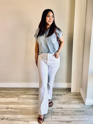 Makayla Button Up Collared Top - Light Blue
