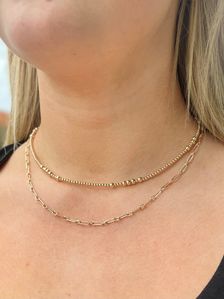 Double Layered Beaded and Chain Necklace - Gold