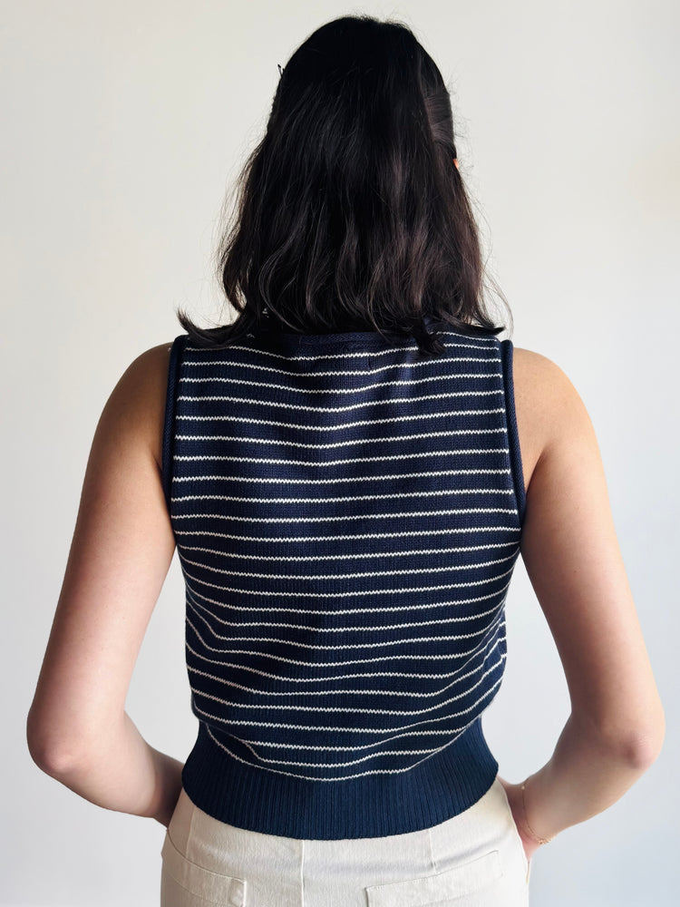 Tatum Striped Cardigan Vest - Navy