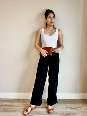 Asher High Rise Cuffed Wide Leg Denim