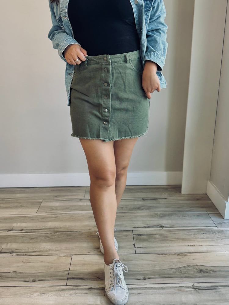 Destiny Button Down Skirt - Olive