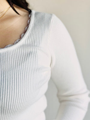 Abigail Ribbed Square Neck Top - Ivory