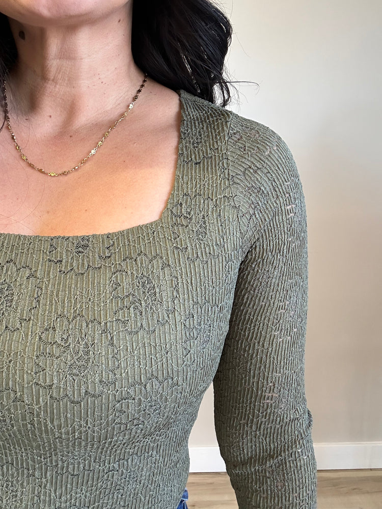 Mara Embroidered Lace Top - Olive